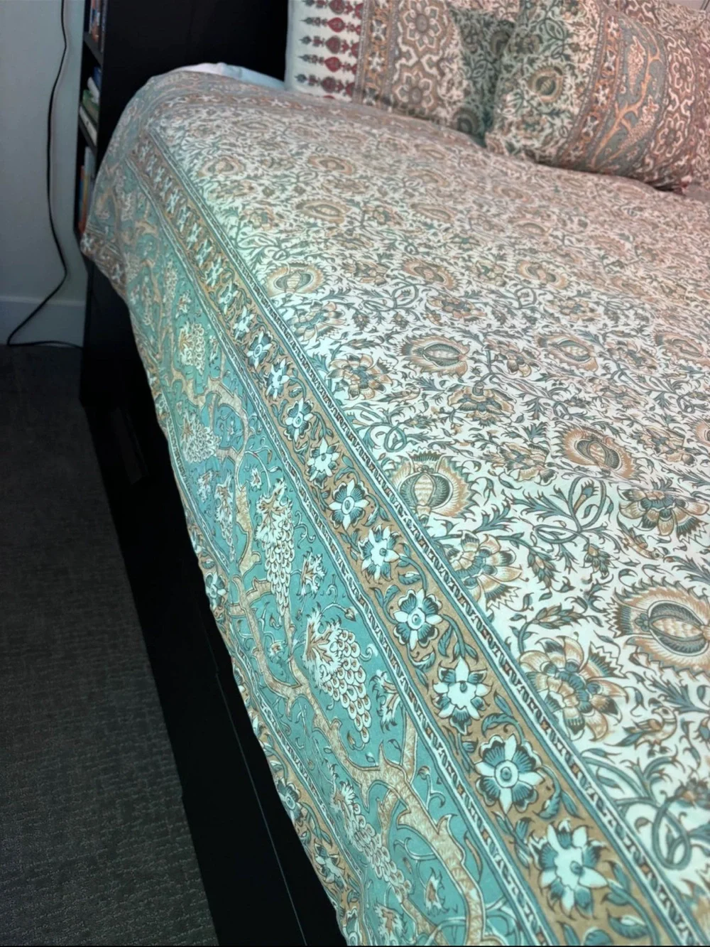 Pottery Barn Paisley-Print Cotton Comforter in Beige and Sage